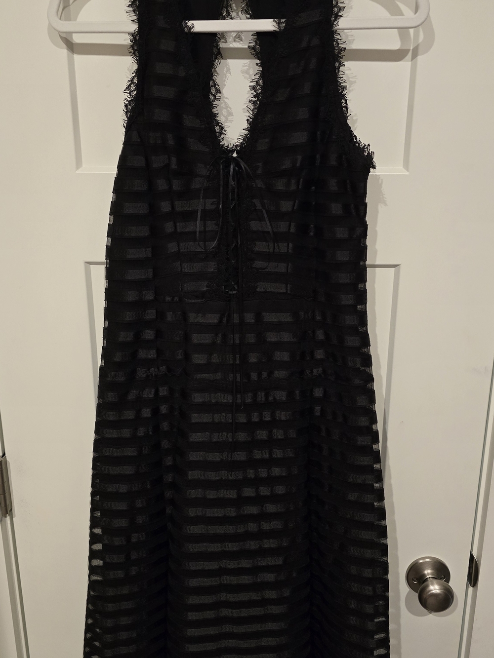 Nanette Lepore Black Sheer Stripe Dress with Tie Detail
